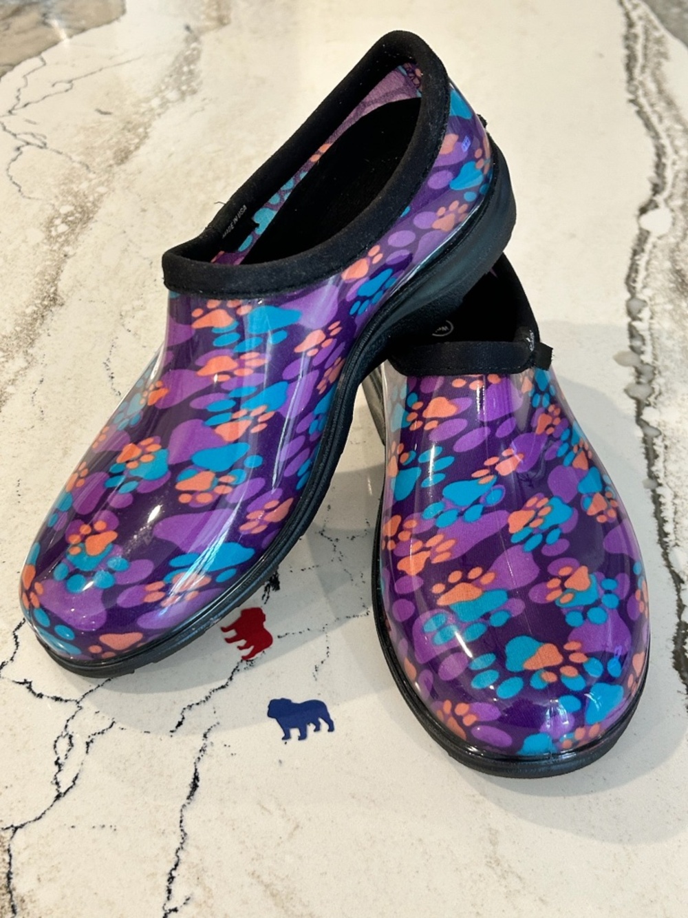 Sloggers Waterproof Clogs / Garden Shoes - Teal Purple Coral Paw Print - 9M